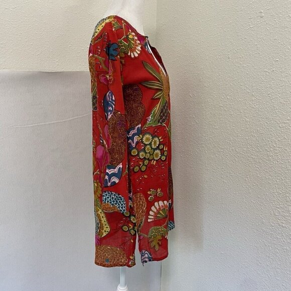 Colorful Bright Bohemian Boho Tropical Tunic Kurta Top Made in India size Small - Picture 5 of 8
